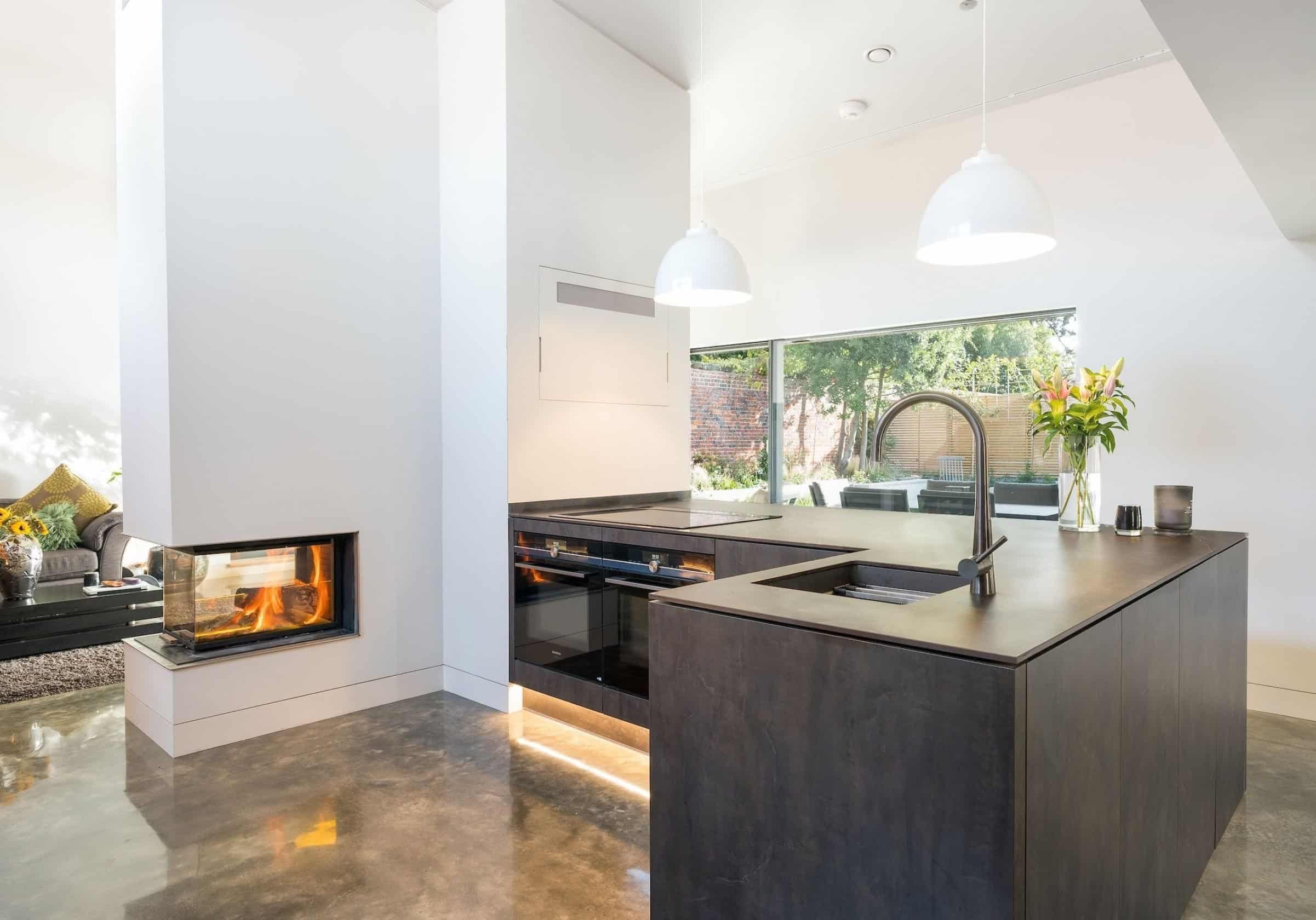 spacious dark wood white kitchen